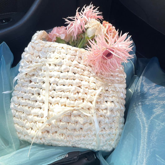 Ribbon Crochet Bag Medium Cream (Cream Ribbon) [BOOYAH.MADE] [現貨]