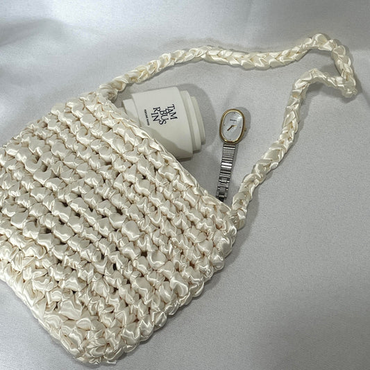 Ribbon Crochet Bag Small Cream [BOOYAH.MADE]