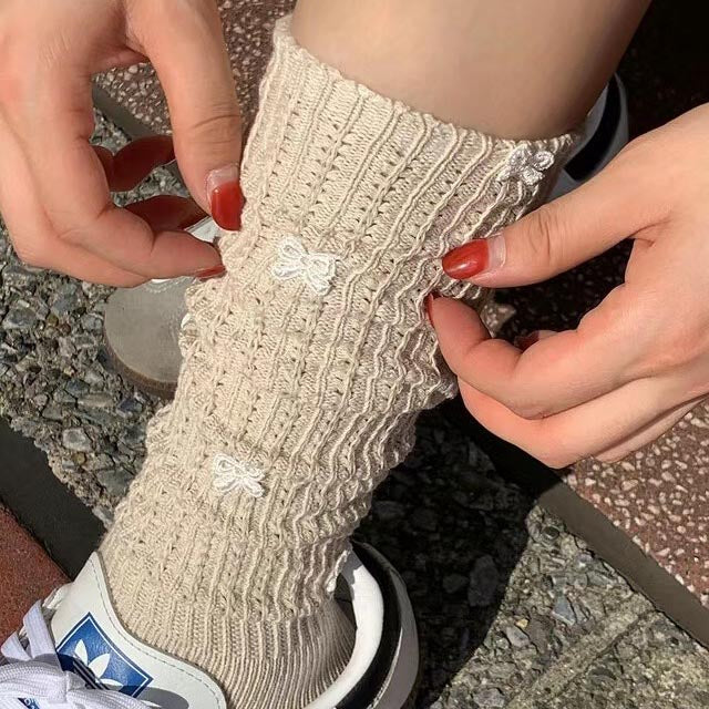 Ribbon Embroidered Long Socks [現貨]