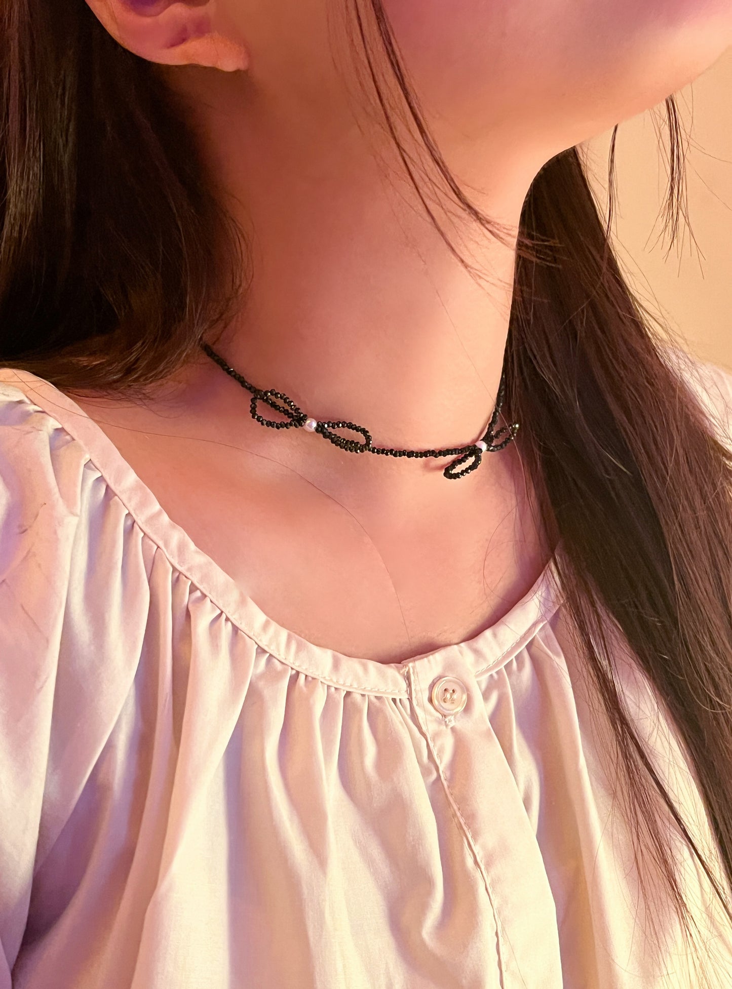 Beaded Ribbon Necklace - 2 Colours [現貨]