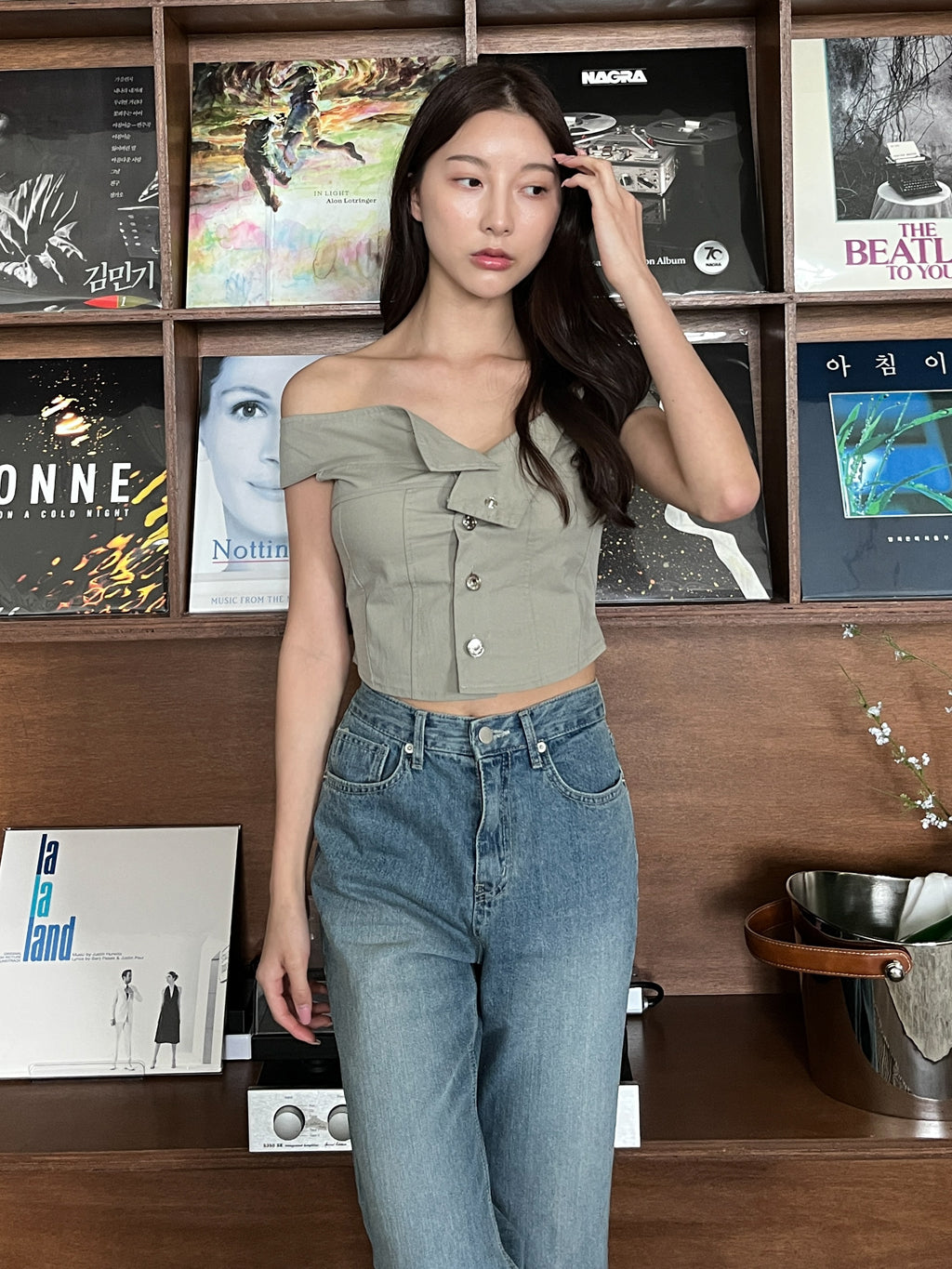 Off-shoulder Bustier Top - Charcoal [現貨]