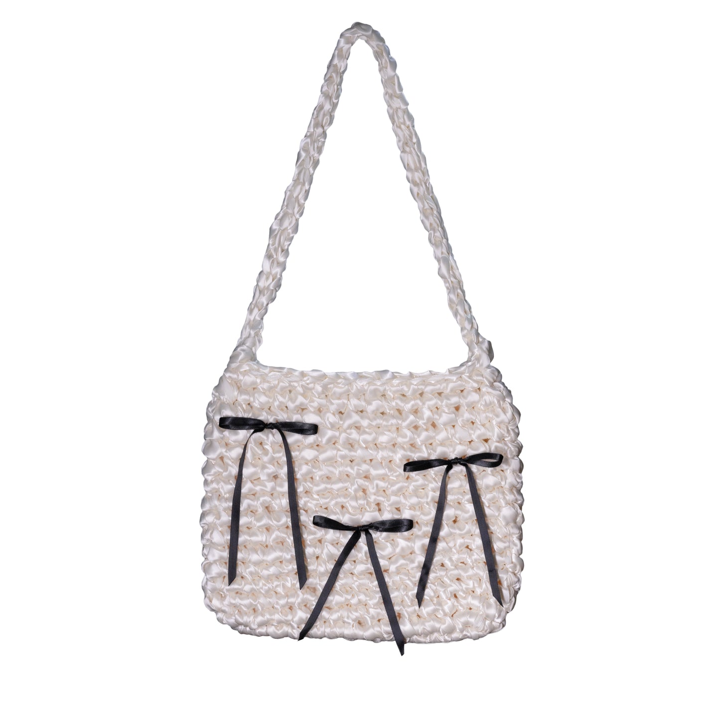 Ribbon Crochet Bag Medium Cream (Black Ribbon) [BOOYAH.MADE] [現貨]