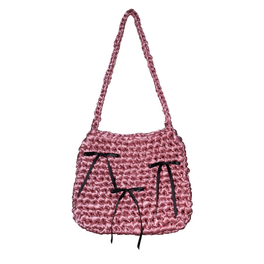 Ribbon Crochet Bag Medium Pink (Black Ribbon) [BOOYAH.MADE] [現貨]