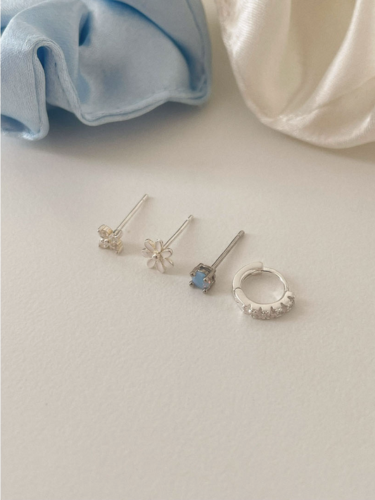 SOYE PI-NE | [SOYE MADE/silver925] Bubble White Flower Earring Set (4pcs) [BOOYAH.LIVING]