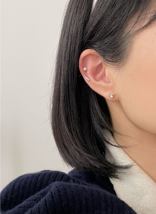 SOYE PI-NE | [SOYE MADE/ silver925] Pearl Ribbon Earring Set (4pcs) [BOOYAH.LIVING]